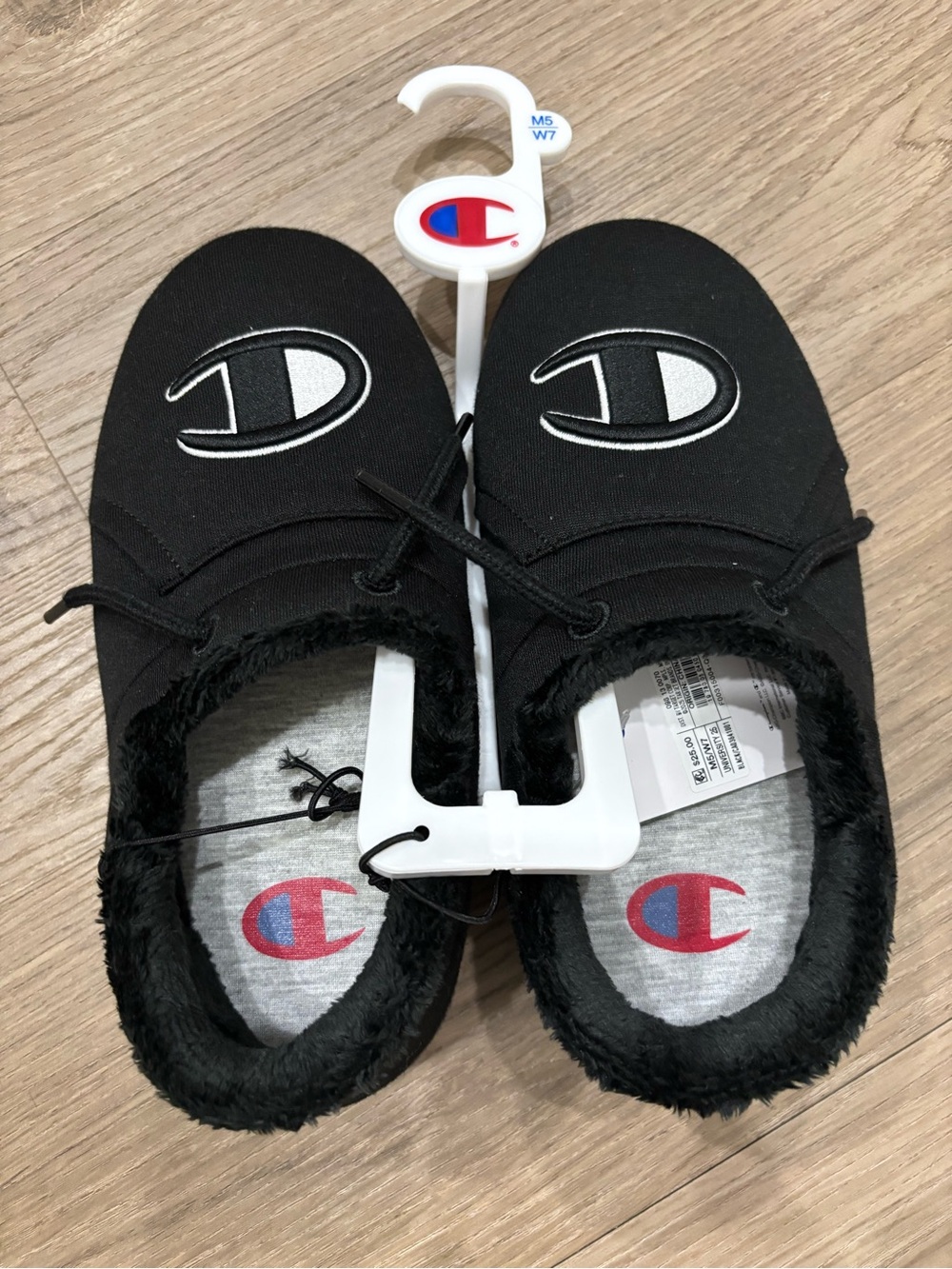 Champion Black Slippers with Red & Blue Logo Men Size 5/ Womens Size 7 - Picture 2 of 5